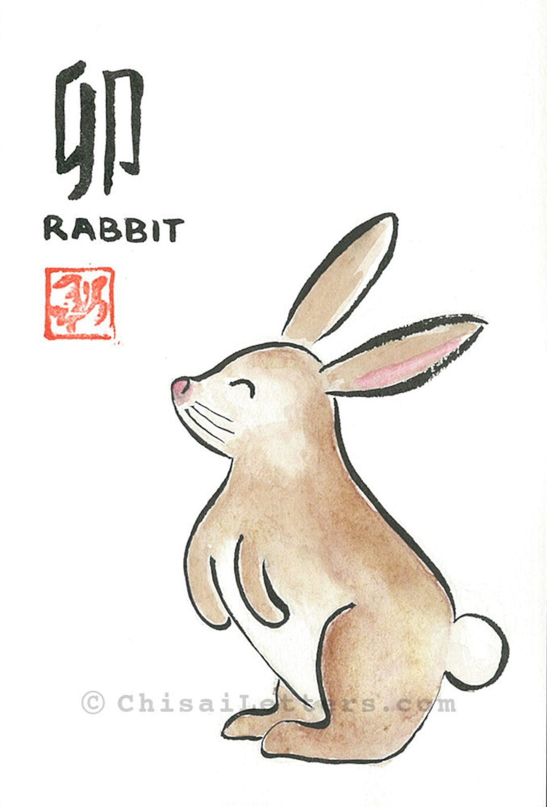 Chinese Zodiac Rabbit (hare) Original Watercolor & Ink Painting - Etsy