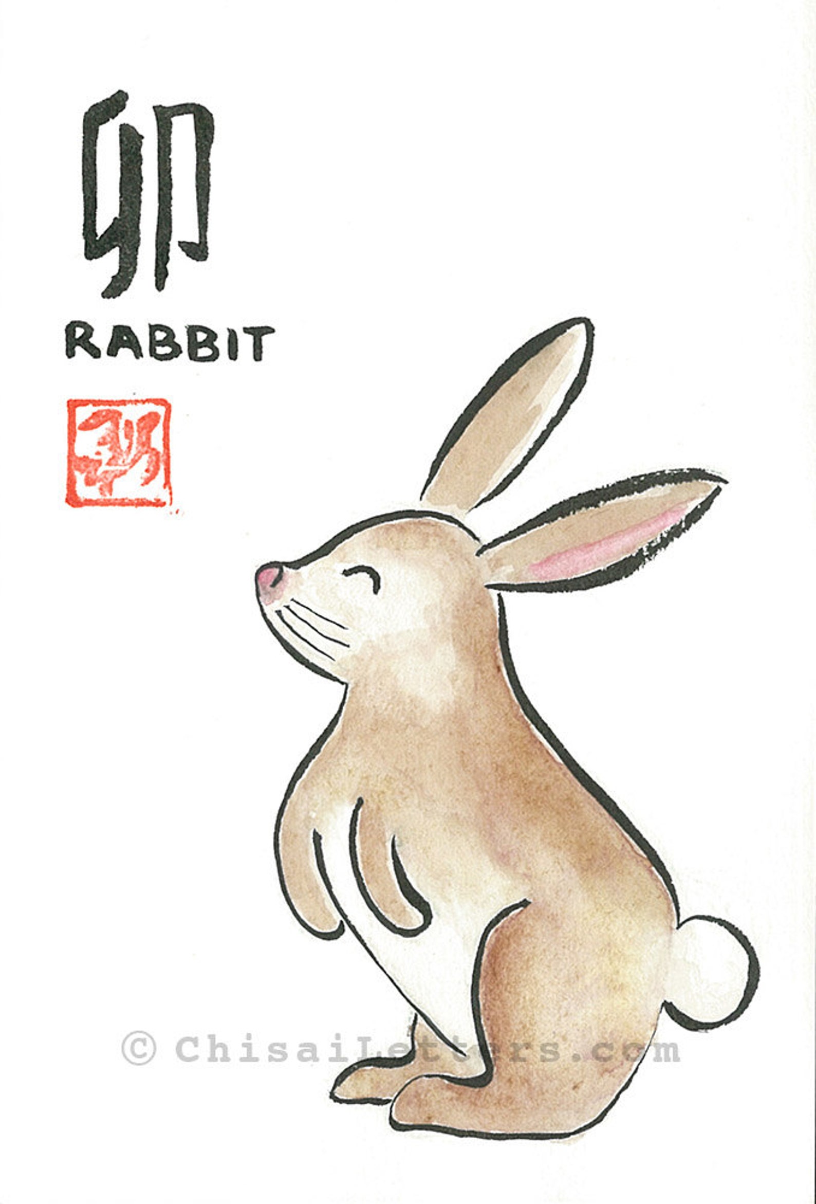 Chinese Zodiac Rabbit Hare Original Watercolor & Ink Etsy