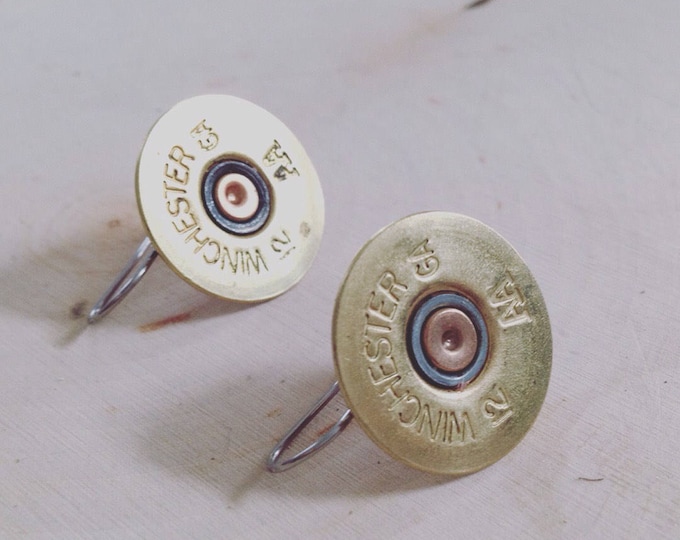 12 gauge shotgun shell drop earrings, stainless steel backings
