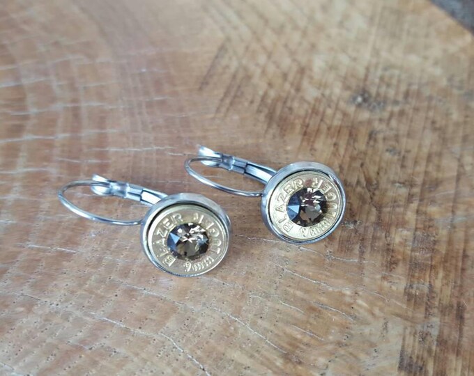 9mm dangle earrings, brown colored swarovski crystals, stainless steel lever backs