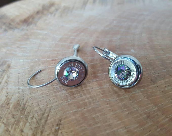 9mm rainbow dangle earrings, stainless steel