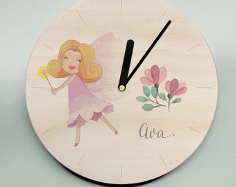 Fairy Clock / Cute Clock / Pretty Clock / Personalised Clock / Girls Clock / Wooden Wall Clock / Kids Clock / Childrens Clock