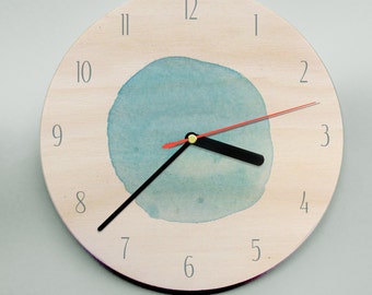 Modern Clock / Wooden Clock / Personalised Clock / Wedding Clock / Watercolour Clock / Circle Clock / Aqua Clock / Mr Wolfe Clock