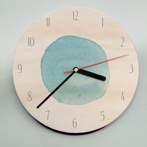 Modern Clock / Wooden Clock / Personalised Clock / Wedding Clock / Watercolour Clock / Circle Clock / Aqua Clock / Mr Wolfe Clock