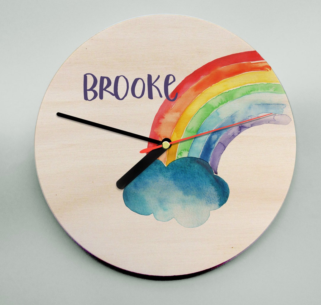 Rainbow and Cloud Clock / Nursery Clock / Unique Personalised Clock