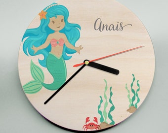 Mermaid Clock / Modern Kids Clock / Nursery Clock / Children's Clock /  Wooden Wall Clock / Girls Clock / Under the Sea Clock / Cute Clock