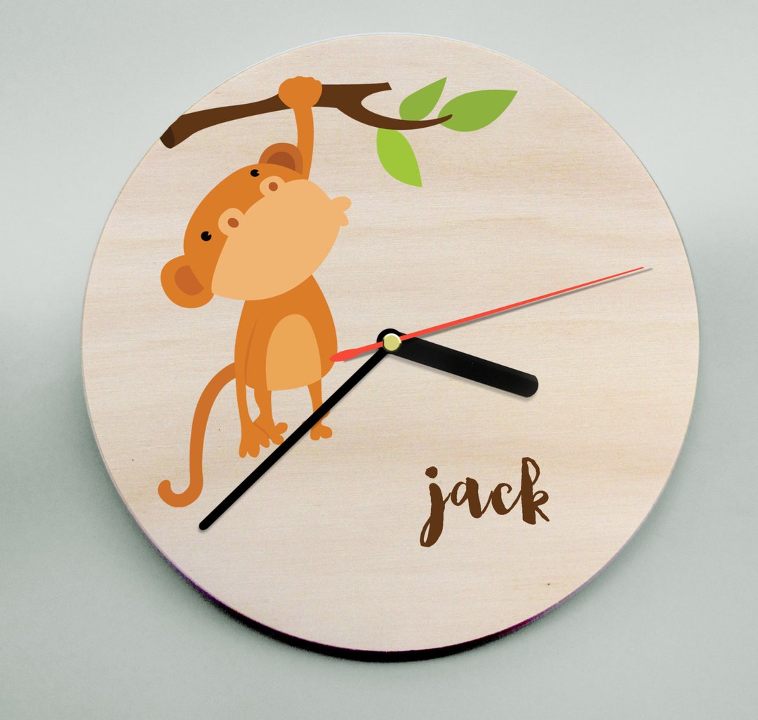 Monkey Clock / Personalised Clock / Personalized Wooden Clock / Kids