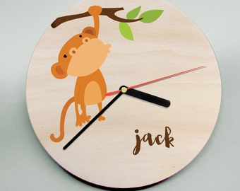 Monkey Clock / Personalised Clock / Personalized Wooden Clock / Kids Clock / Childrens Wall Clock