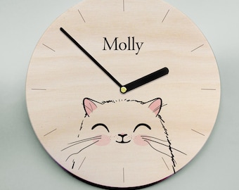 Cat clock - small and large size with numbers, dashes or blank. Personalise with your own details!