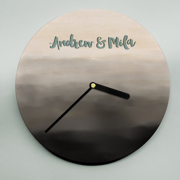 Modern Clock / Wooden Clock / Personalised Clock / Unique Clock / Watercolour Clock / Black Clock / Handmade Clock / Personalized Wedding