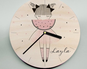 Childs clock - modern personalised nursery clock featuring gorgeous girl eating watermelon!  Perfect for a thoughtful girls gift.