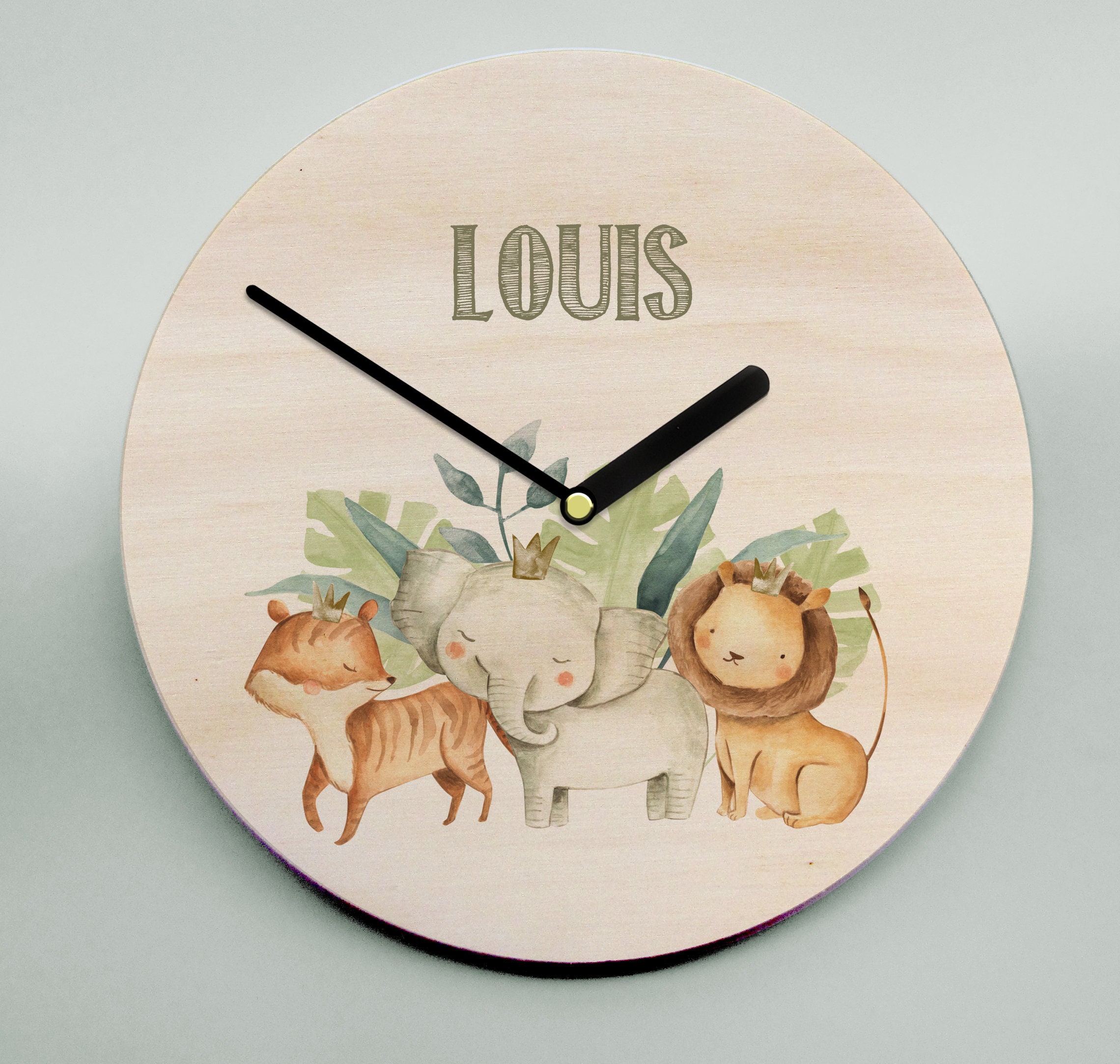 Nursery Clock - Jungle Themed Animals Can Be Personalised to Include ...