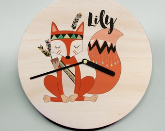 Unique Personalised Wall Clock / Childs Clock / Name Clock / Cute Clock / Fox