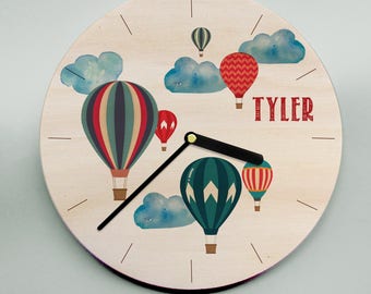 Personalized wooden clock - hot air balloon childs name clock available in two different sizes and various customisation options!