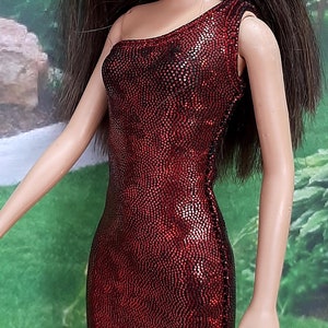 One shoulder spandex sheath dress - different sparkling colors -  for 11.5" fashion dolls