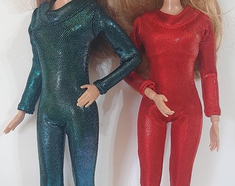 Broad-collar catsuit for 11.5" fashion dolls - sparkle colors