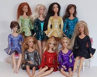 Sparkling colors long sleeve leotard with ballet skirt for 11,5" fashion dolls