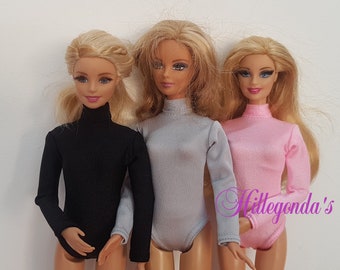 Long sleeve turtle neck leotard for 1/6 scale 11.5" fashion dolls - solid colors