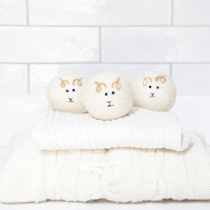 Wool dryer balls, pack of 3 Whitefaced Woodland sheep felted laundry balls, reusable, chemical free natural fabric softener.