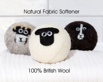Wool Dryer Balls – Natural Fabric Softener – Plastic Free Laundry – 100% British Wool - Classic Sheep