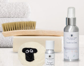 The Laundry Gift Set - Beautifully presented containing Suffolk Sheep & Laundry Fragrance, traditional laundry soap and brush