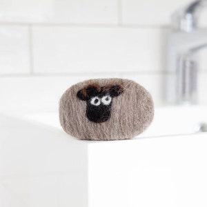 Felted soap Shetland sheep. Enriched with lanolin and wrapped in British wool. Naturally exfoliating and antibacterial image 1
