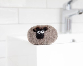 Felted soap - Shetland sheep. Enriched with lanolin and wrapped in British wool. Naturally exfoliating and antibacterial