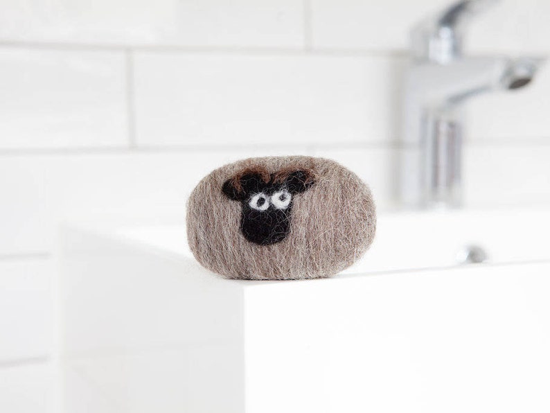 Felted soap Shetland sheep. Enriched with lanolin and wrapped in British wool. Naturally exfoliating and antibacterial image 1