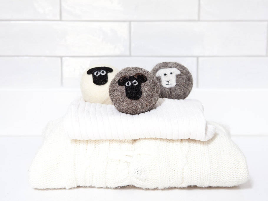 Boules de Séchage Laine, Race Mouton Mixte, Boules Lessive Feutrées, Réutilisable, Sans Produits Chi