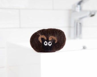 Felted Lanolin Soap Bar: Black Welsh Mountain Sheep, Exfoliating Wool