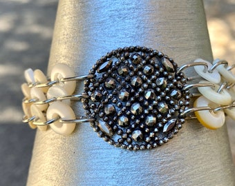Antique Button Bracelet with Cut Steel Openwork and Mother of Pearl CSB2