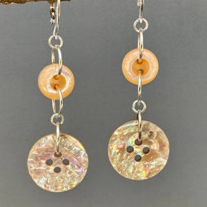 Vintage Abalone & Mother of Pearl Button Earrings on Sterling Silver Lever Back Ear Wires MPE898