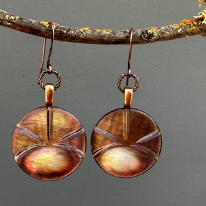 Antique Mother of Pearl Button Earrings with Copper Ear Wires MPE32