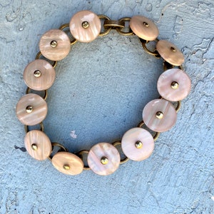 Vintage Iridescent Buff and Brass Button Station Bracelet BSB918