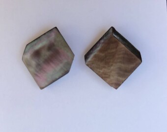 Vintage Cube MOP Button Earrings, Dark Smoky Mother of Pearl, MOP Studs, Faux Gauge Nickel Free Post Earrings, MPE397