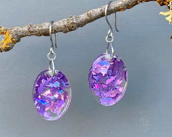 ピアス Ellipse Glass Earrings #5205 Purple Glass Earrings - Vintage Glass Earrings - Pierced