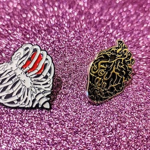 Skeleton rib cage and black heart pin Christmas ,Alternative Christmas stocking filler