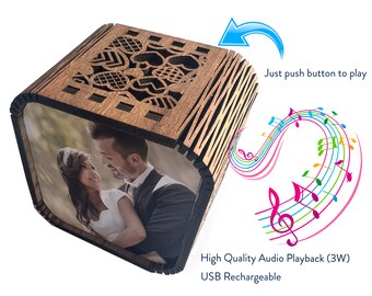 Personalised 5th Wedding Anniversary Gift - wooden photo cube with audio playback (voice or music)