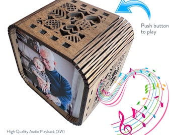 Personalised Grandparent gift wood photo cube - with audio playback (voice or music)