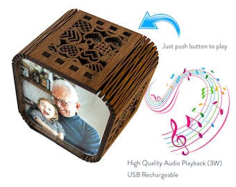 Personalised Grandparent gift wood photo cube - with audio playback (voice or music)