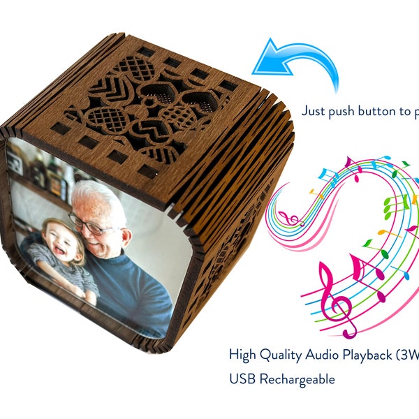 Personalised Grandparent gift wood photo cube - with audio playback (voice or music)