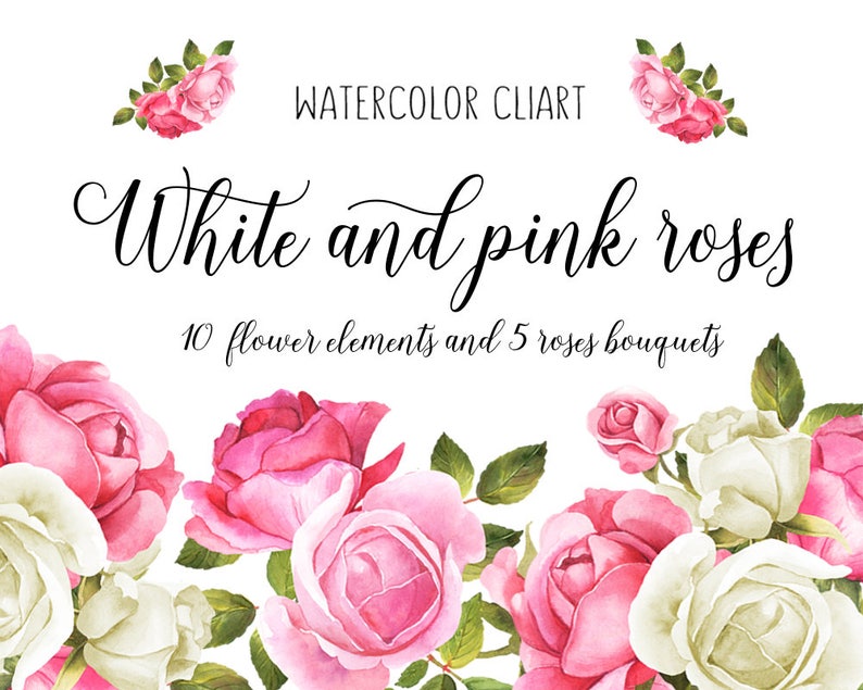 hand-painted Rose wedding bouquets Floral Clipart Roses bouquet Pink Wedding clipart Wedding Clip Art Wedding clipart White roses