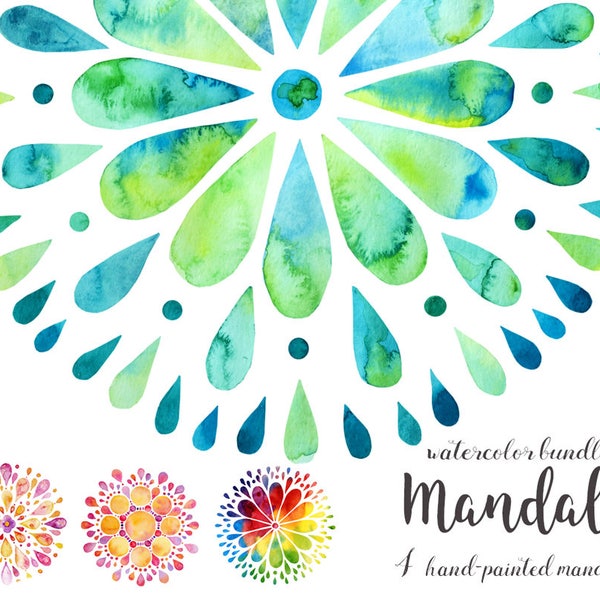 Watercolor mandala, Mandala Clip Art, Watercolor illustration bundle, Boho, Bohemian, Hippie, Colorful mandala, Wall decor, mandala art,