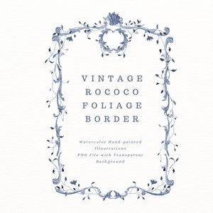 Imágenes prediseñadas de borde adornado de follaje rococó vintage. Marcos de estilo francés con monogramas. Decoración de invitación de boda antigua. Arte de papelería de boda.