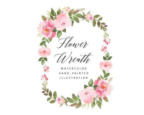 Vertical Watercolor Wreath Flower Composition With Pink Roses Etsy