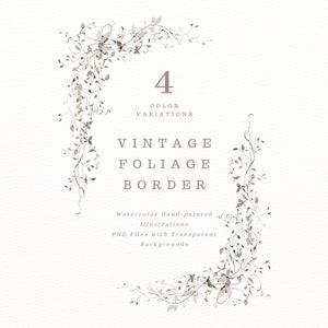 Vintage Laub Bordüre Clipart. Antike Hochzeitseinladung Dekor. Hochzeit Papeterie Kunst.