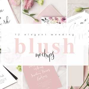 Blush style pack de maquette de mariage, Maquettes élégantes pour vos dessins blush, Soie, ruban, eucalyptus et papier brut, PSD, JPG, BLS