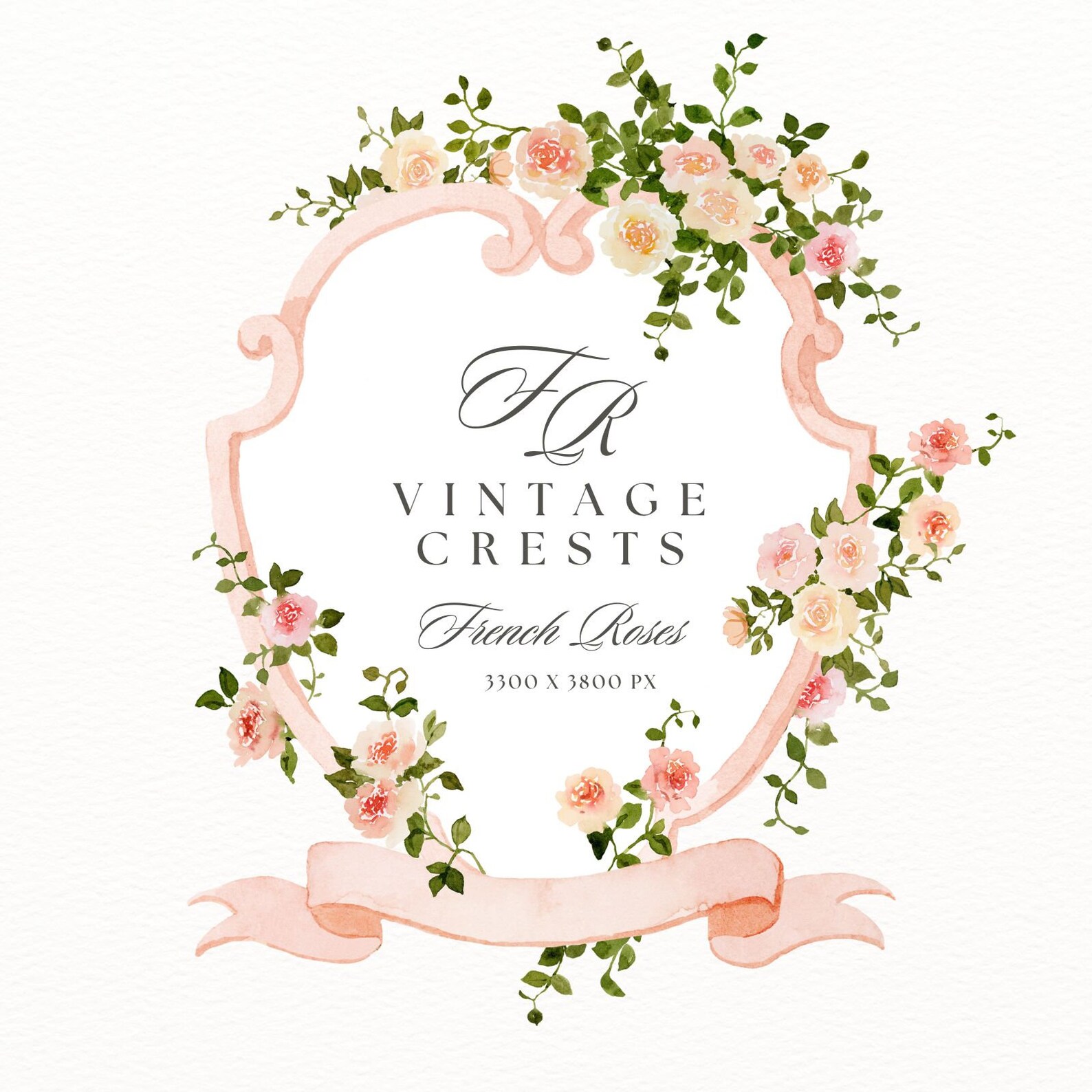 Crests and Monograms With Roses Clipart. Baroque Wedding Invitation ...