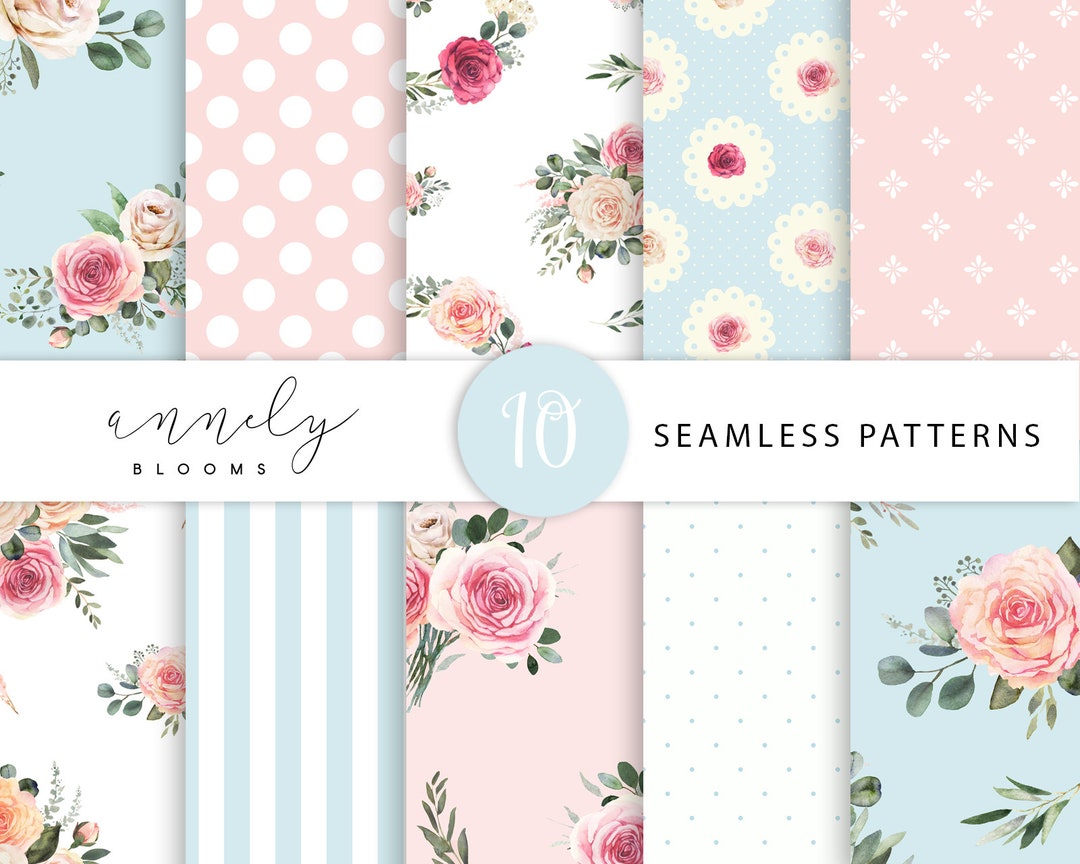 Digital Paper Floral Shabby Chic With Seamless Patterns, Roses Patterns ...