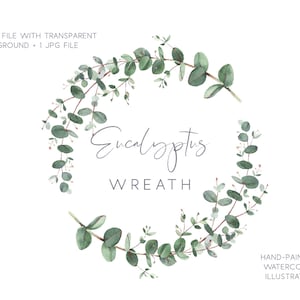 Eucalyptus wreath, Watercolor illustration, Wedding greenery, Green wreath, wedding wreath, Watercolor, Clipart, wreath, wreath clipart